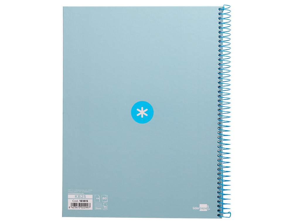 CAHIER SPIRALE ANTARTIK A4 160P 90G COUVERTURE REMBORDEE 5X5MM 4 TROUS 1 BANDE COLORIS BLEU CLAIR