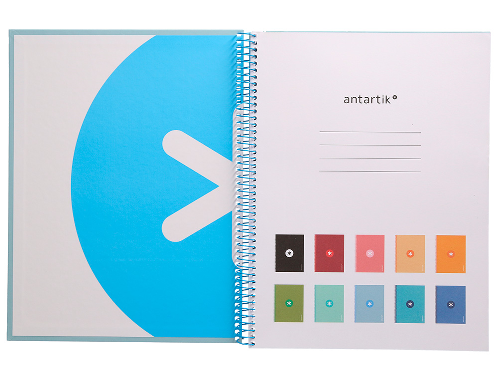 CAHIER SPIRALE ANTARTIK A4 160P 90G COUVERTURE REMBORDEE 5X5MM 4 TROUS 1 BANDE COLORIS BLEU CLAIR