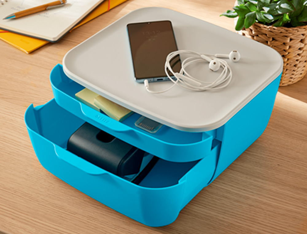 BLOC DE CLASSEMENT LEITZ COSY POLYSTYRENE. COLORIS BLEU.    DIMENSIONS: 251 X 143 X 275MM