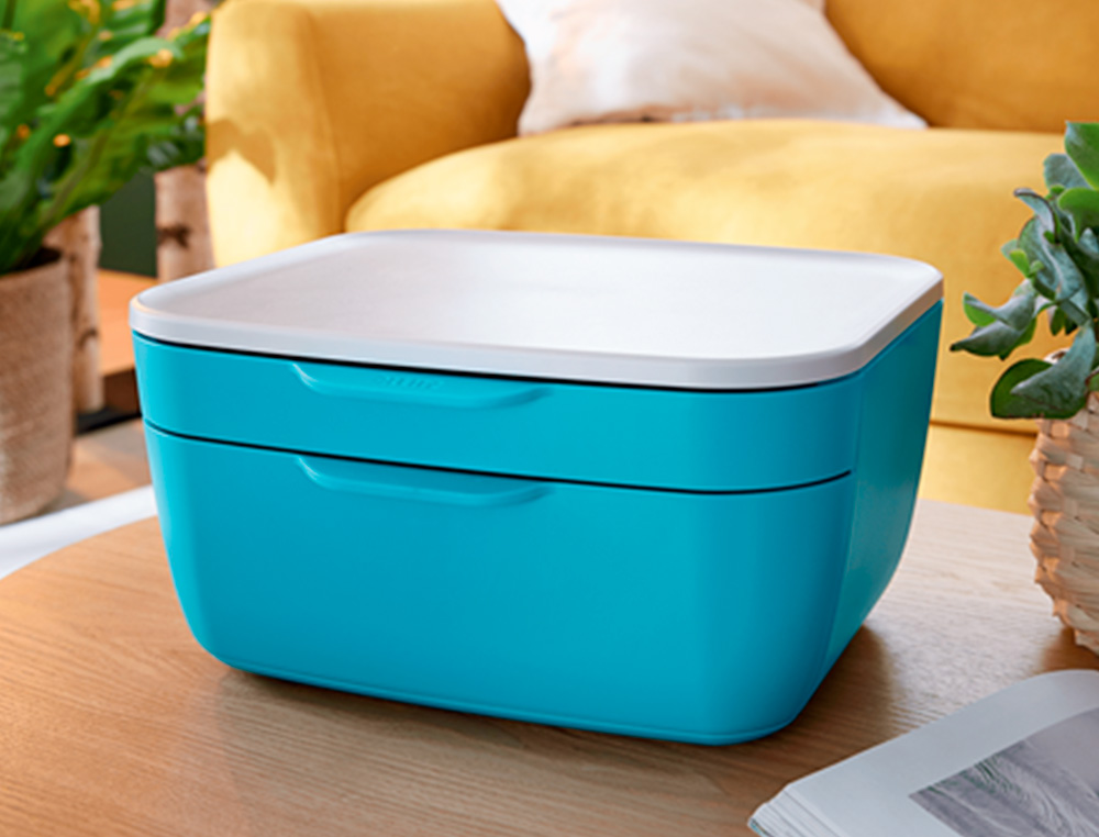 BLOC DE CLASSEMENT LEITZ COSY POLYSTYRENE. COLORIS BLEU.    DIMENSIONS: 251 X 143 X 275MM