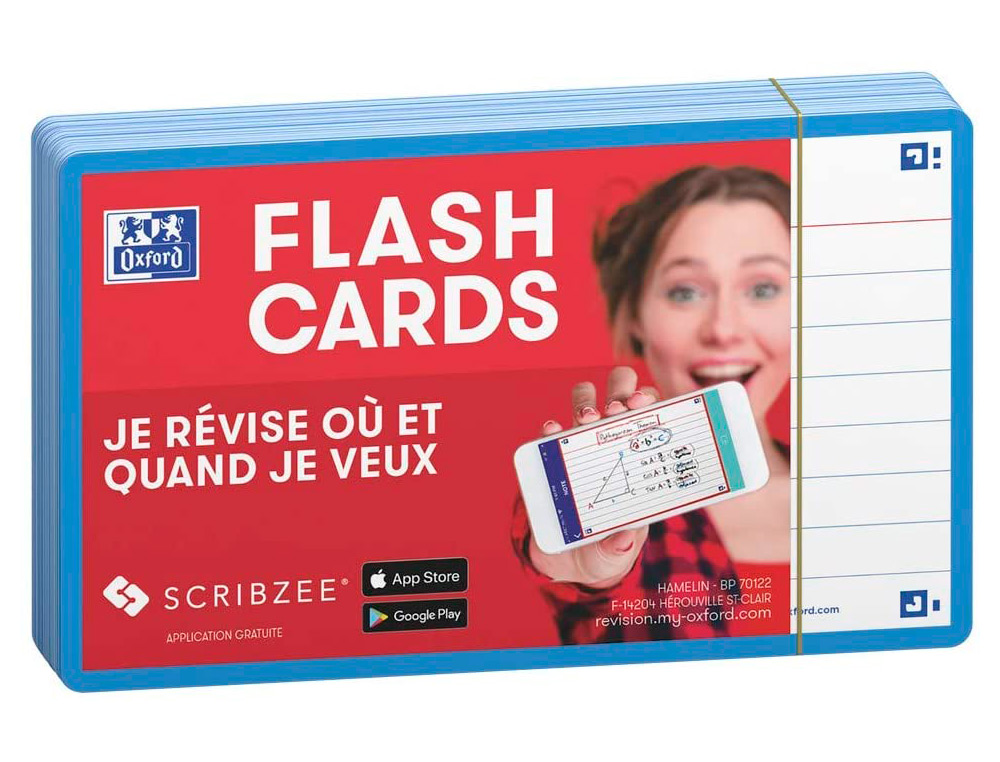 FICHES BRISTOL OXFORD FLASH 2.0 75X125MM 32 FICHES/FILM L7MM CADRE TURQUOISE