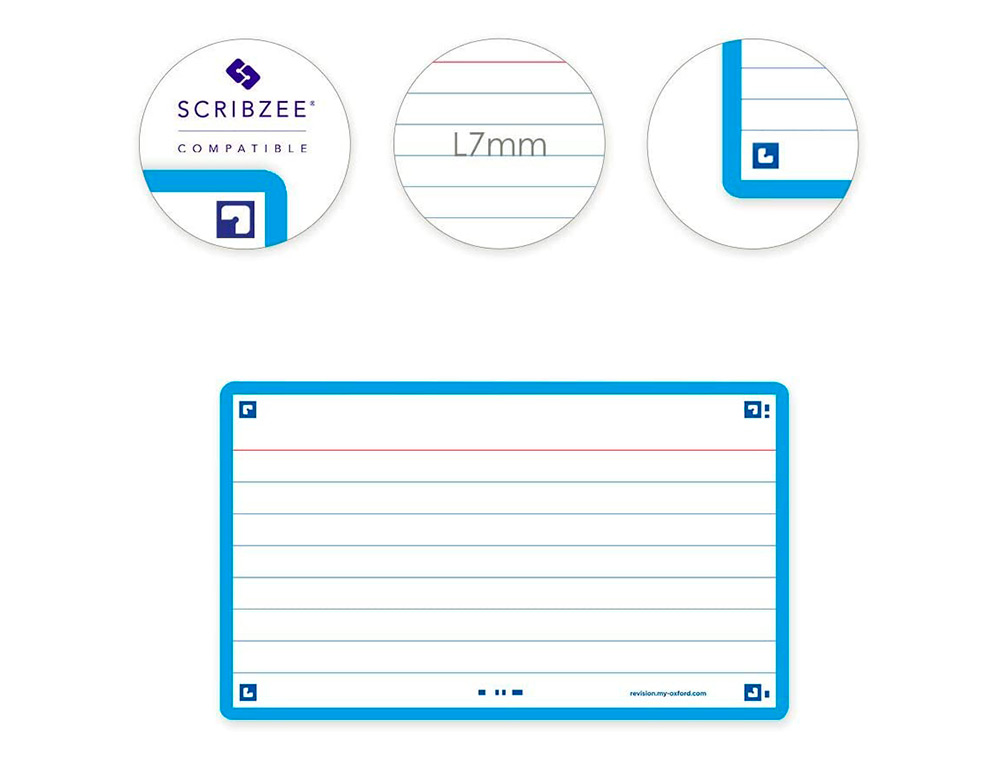 FICHES BRISTOL OXFORD FLASH 2.0 75X125MM 32 FICHES/FILM L7MM CADRE TURQUOISE