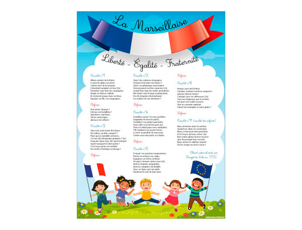 AFFICHAGE  COLE PRIMAIRE LOI BLANQUER - LA MARSEILLAISE -  BANDEAU BLEU BLANC ROUGE -    FARANDOLE ENFANTS - PAPIER