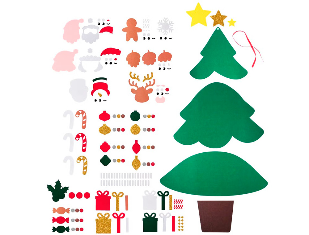 SAPIN DE NO L SODERTEX G ANT EN FEUTRINE AVEC ACCESSOIRES SCRATCHER - 95 X 77 CM - 1 PC - COLORIS ASSORTIS