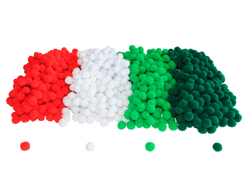 PACK MINI POMPONS SODERTEX NOEL - 1 CM - 1000 PCS - 4    COLORIS