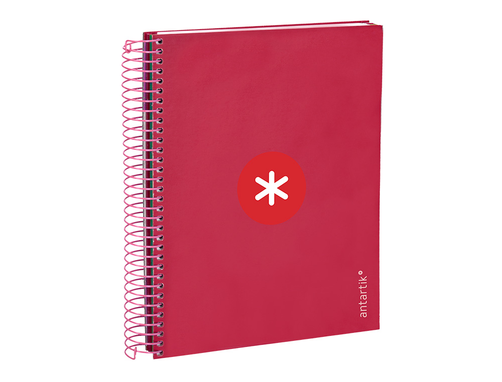 CAHIER SPIRALE ANTARTIK A5 14,8X21CM 240P 90G/M2 5X5MM 6 TROUS COIL-LOCK COLORIS FRAMBOISE