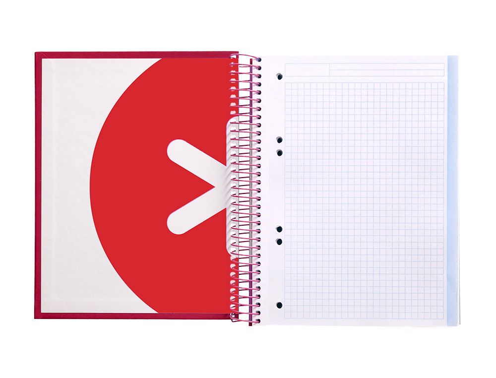 CAHIER SPIRALE ANTARTIK A5 14,8X21CM 240P 90G/M2 5X5MM 6 TROUS COIL-LOCK COLORIS FRAMBOISE