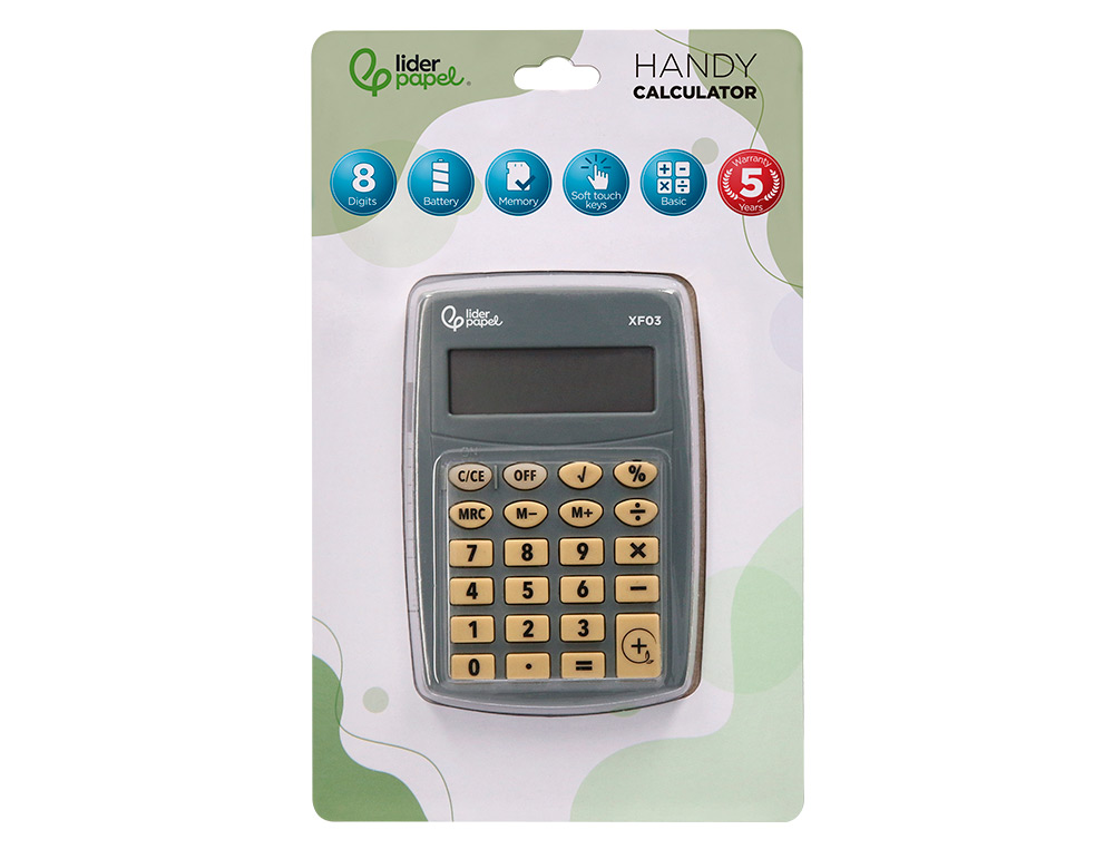 CALCULATRICE DE POCHE LIDERPAPEL XF03 8 CHIFFRES    AVEC PILE 99X64X9 MM COLORIS  GRIS