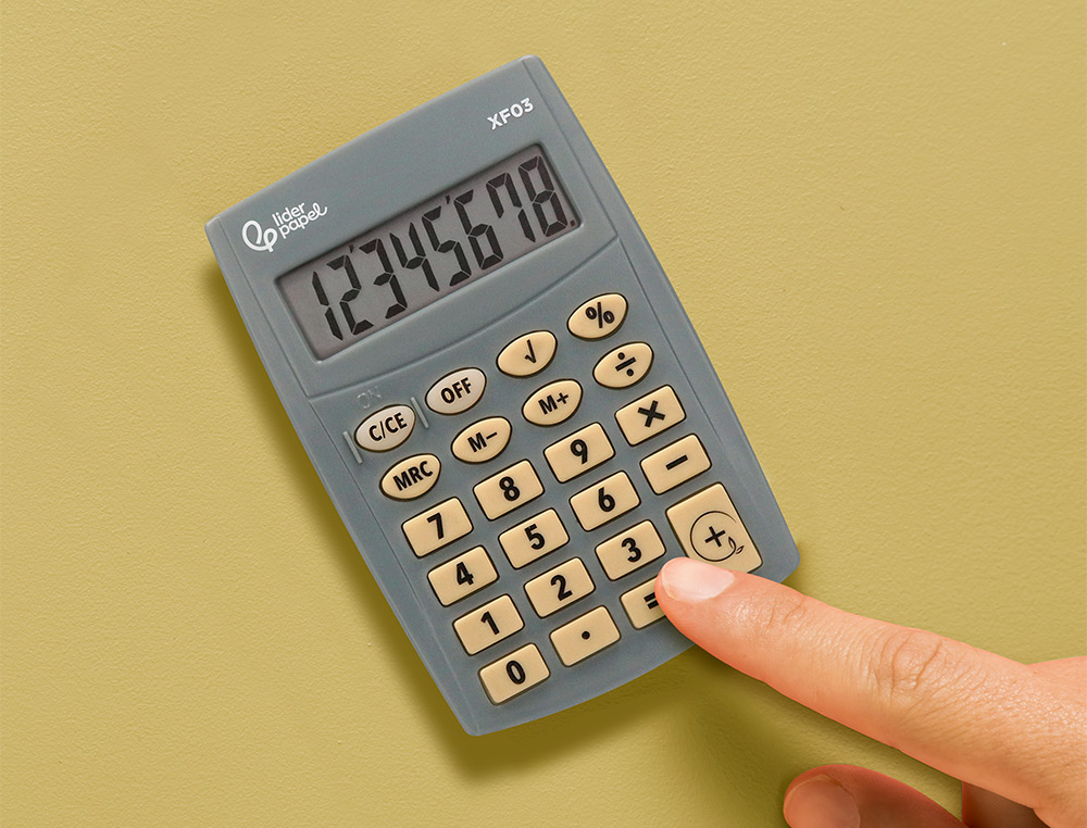 CALCULATRICE DE POCHE LIDERPAPEL XF03 8 CHIFFRES    AVEC PILE 99X64X9 MM COLORIS  GRIS