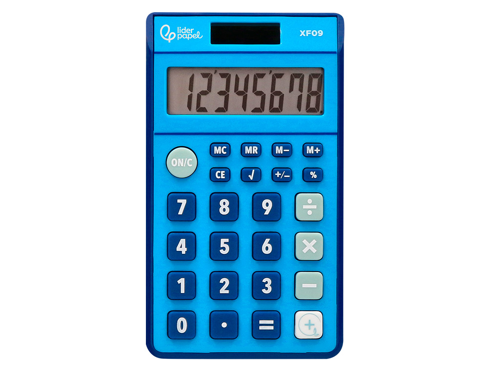 CALCULATRICE DE POCHE LIDERPAPEL XF09 8 CHIFFRES    SOLAIRE ET PILES 115X65X8 MM  COLORIS BLEU
