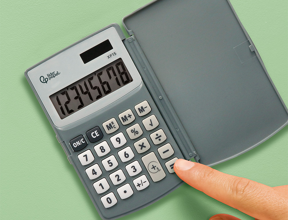 CALCULATRICE LIDERPAPEL DE POCHE XF15 10 CHIFFRES AVEC COUVERCLE SOLAIRE ET PILES COLORIS GRIS 123X75X12 MM