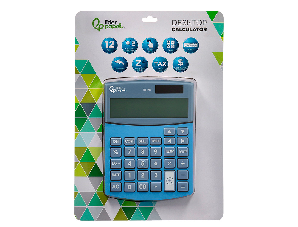 CALCULATRICE DE BUREAU LIDERPAPEL XF28 12 CHIFFRES DOUBLE LIGNE COUTS VENTES MARGE TAXES SOLAIRE ET PILES
