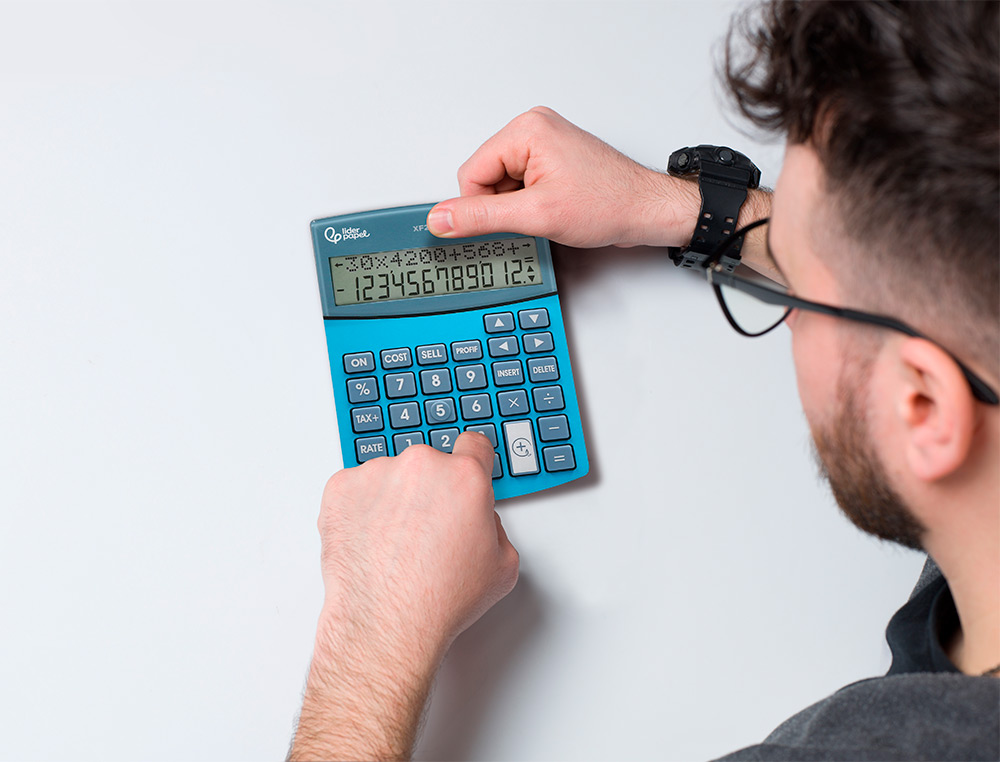 CALCULATRICE DE BUREAU LIDERPAPEL XF28 12 CHIFFRES DOUBLE LIGNE COUTS VENTES MARGE TAXES SOLAIRE ET PILES