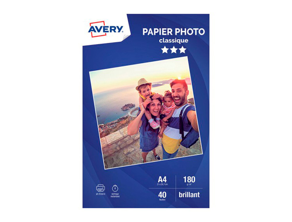 PAPIER PHOTO AVERY BRILLANT 180G A4 PAQUET DE 40 FEUILLES