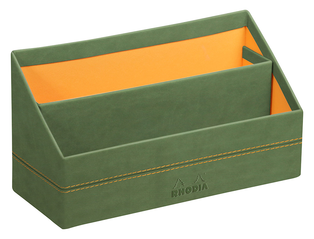 PORTE-COURRIER RHODIARAMA 2 COMPARTIMENTS EN SIMIL CUIR   SAUGE VELOUT  25X10X14CM
