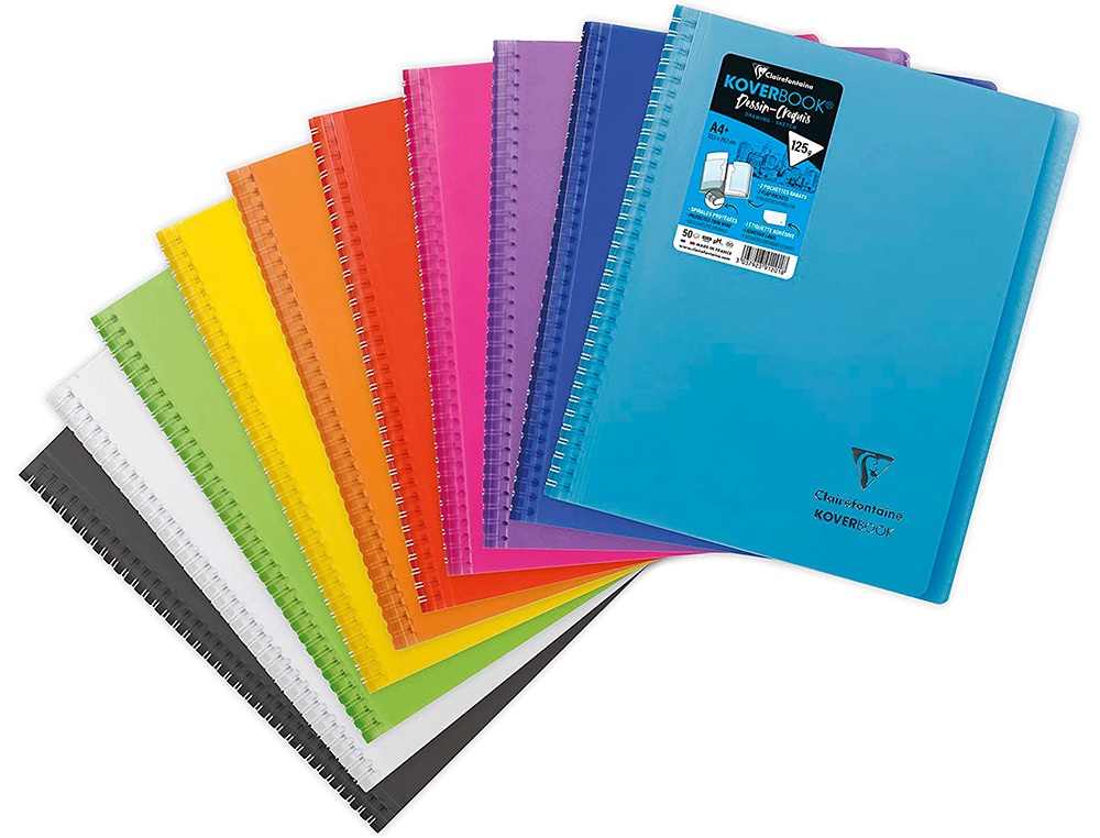 CARNET DE DESSIN KOVERBOOK A4 2 RABATS   POCHETTE        COULEURS ASSORTIES  22,5X29,7 CM BLANC 125G 100 PAGES