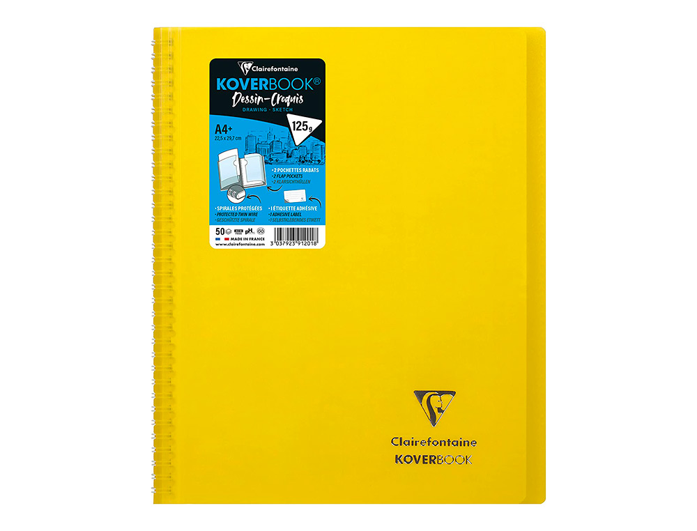 CARNET DE DESSIN KOVERBOOK A4 2 RABATS   POCHETTE        COULEURS ASSORTIES  22,5X29,7 CM BLANC 125G 100 PAGES
