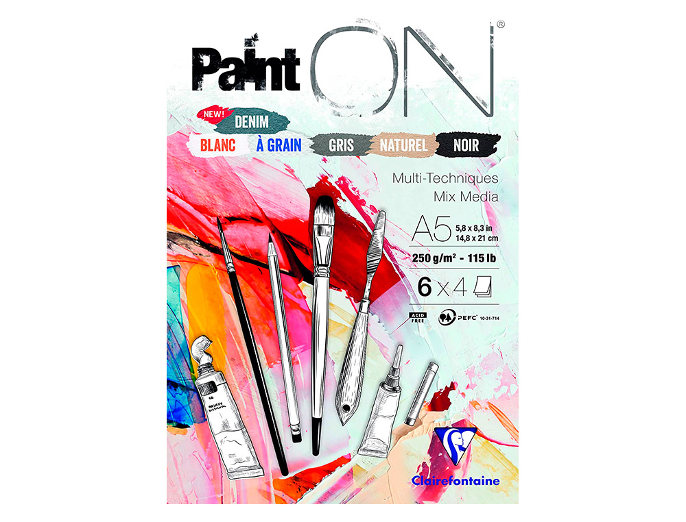 BLOC DESSIN PAINTON CLAIREFONTAINE A5 250GR 14,8X21CM 24F ASSORTIS