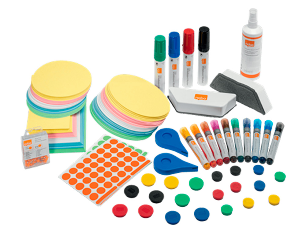 KIT D'ACCESOIRES TABLEAU BLANC ESSELTE 10MARQUEURS 10AIMANTS 32MM 2EFFACEURS 1SPRAY NETTOYAGE 2RUBANS