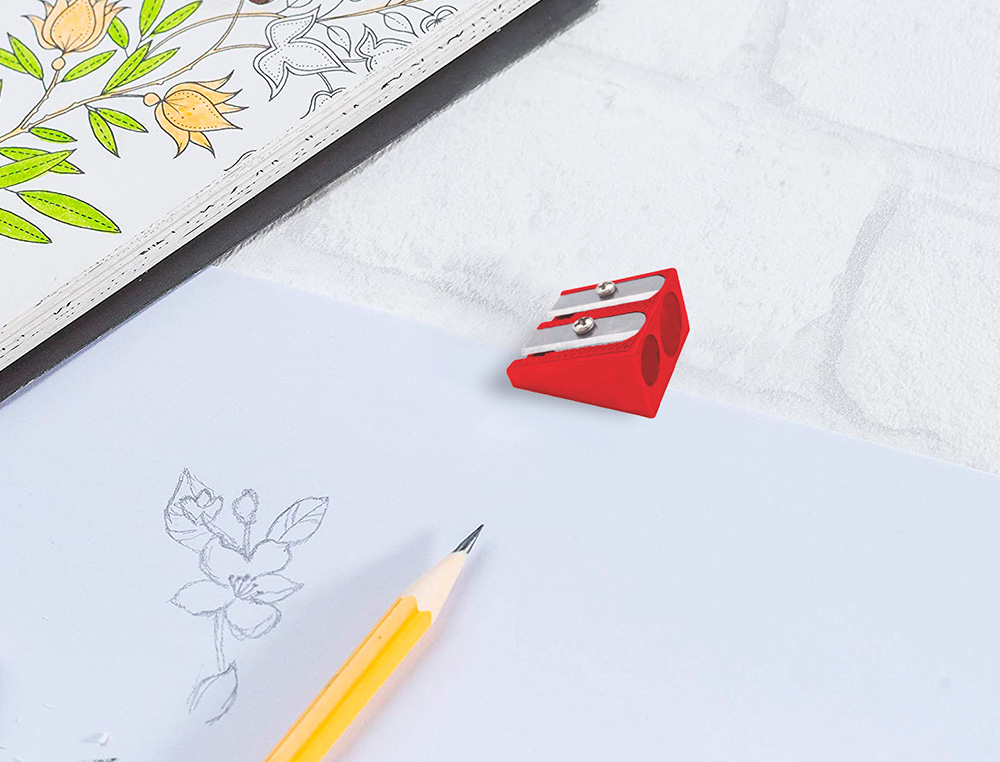 TAILLE-CRAYON LIDERPAPEL METALLIQUE 2 USAGES COLORIS   ROUGE