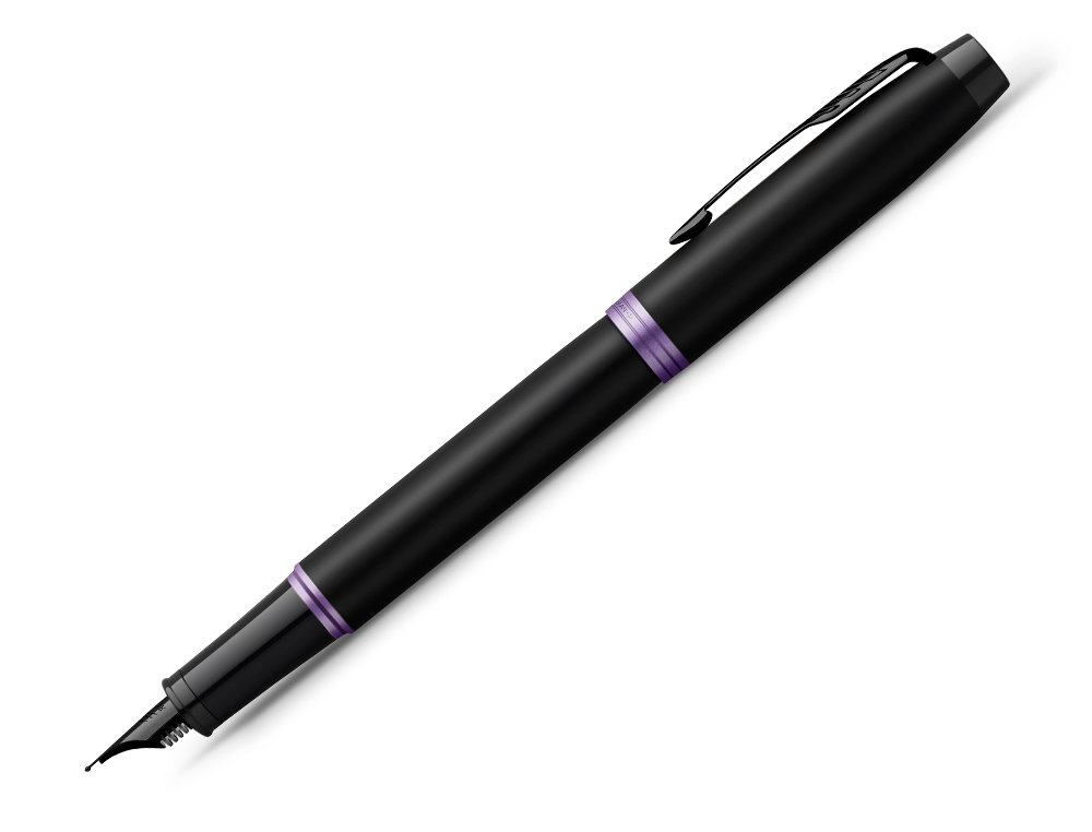 STYLO-PLUME PARKER IM VIBRANT RINGS NOIR LAQUE DETAILS      VIOLET AMETHYSTE POINTE       MOYENNE ENCRE BLEU ETUI