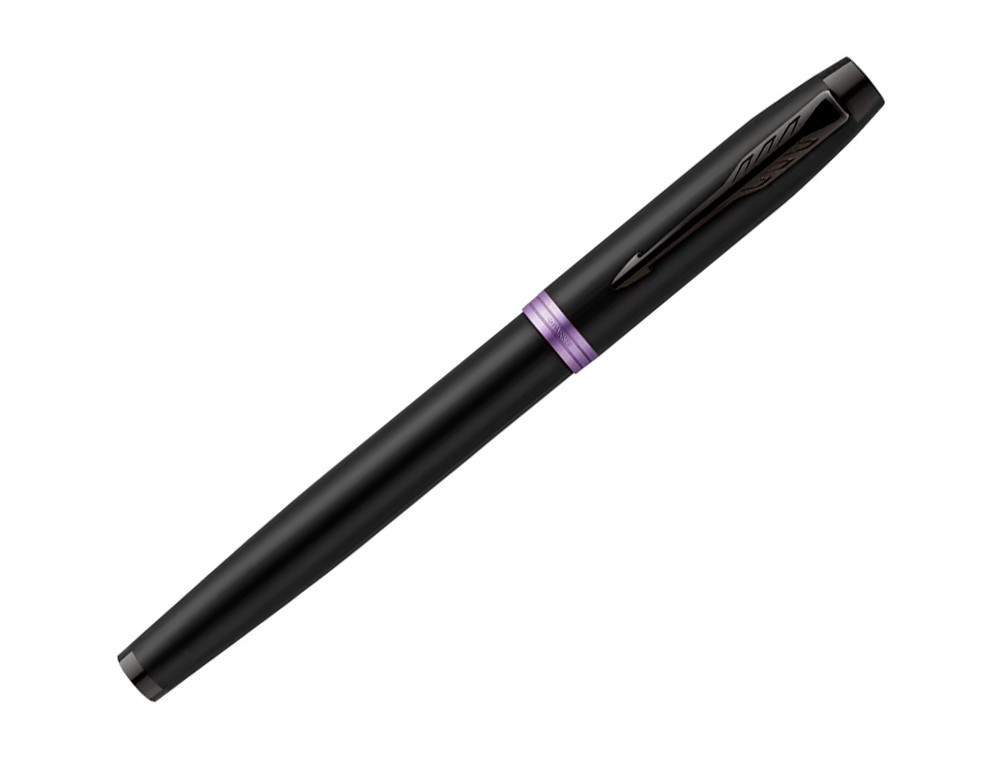 STYLO-PLUME PARKER IM VIBRANT RINGS NOIR LAQUE DETAILS      VIOLET AMETHYSTE POINTE       MOYENNE ENCRE BLEU ETUI