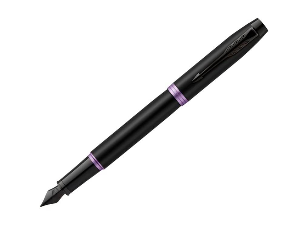 STYLO-PLUME PARKER IM VIBRANT RINGS NOIR LAQUE DETAILS      VIOLET AMETHYSTE POINTE       MOYENNE ENCRE BLEU ETUI