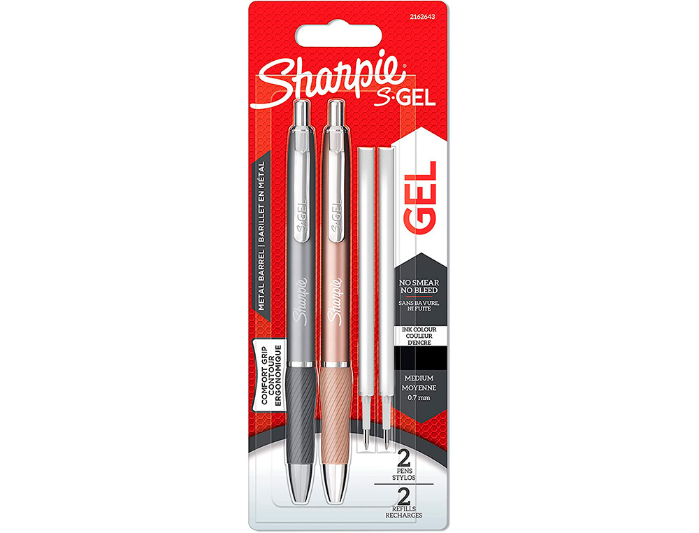 STYLO GEL SHARPIE CORPS METAL ENCRE NOIR POINTE MOYENNE 0,7MM BLISTER 2 STYLOS ET 2 RECHARGES