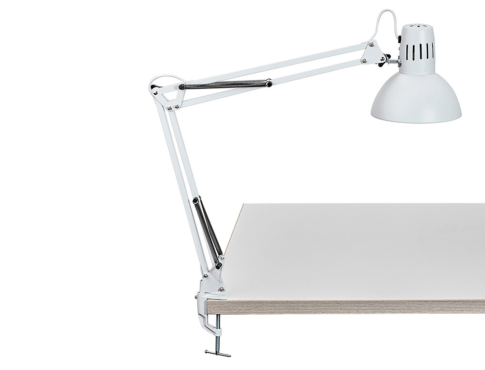 LUMINAIRE BUREAU MAULSTUDY SURPINCE TETE ET BRAS METAL HAUTEUR 44CM BRAS 35CM TETE DIAM. 17CM COLORIS BLANC