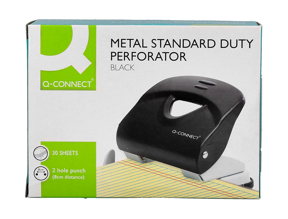 PERFORATEUR Q-CONNECT KF14220 2 TROUS OUVERTURE 3MM CAPACITE 30 FEUILLES COLORIS NOIR