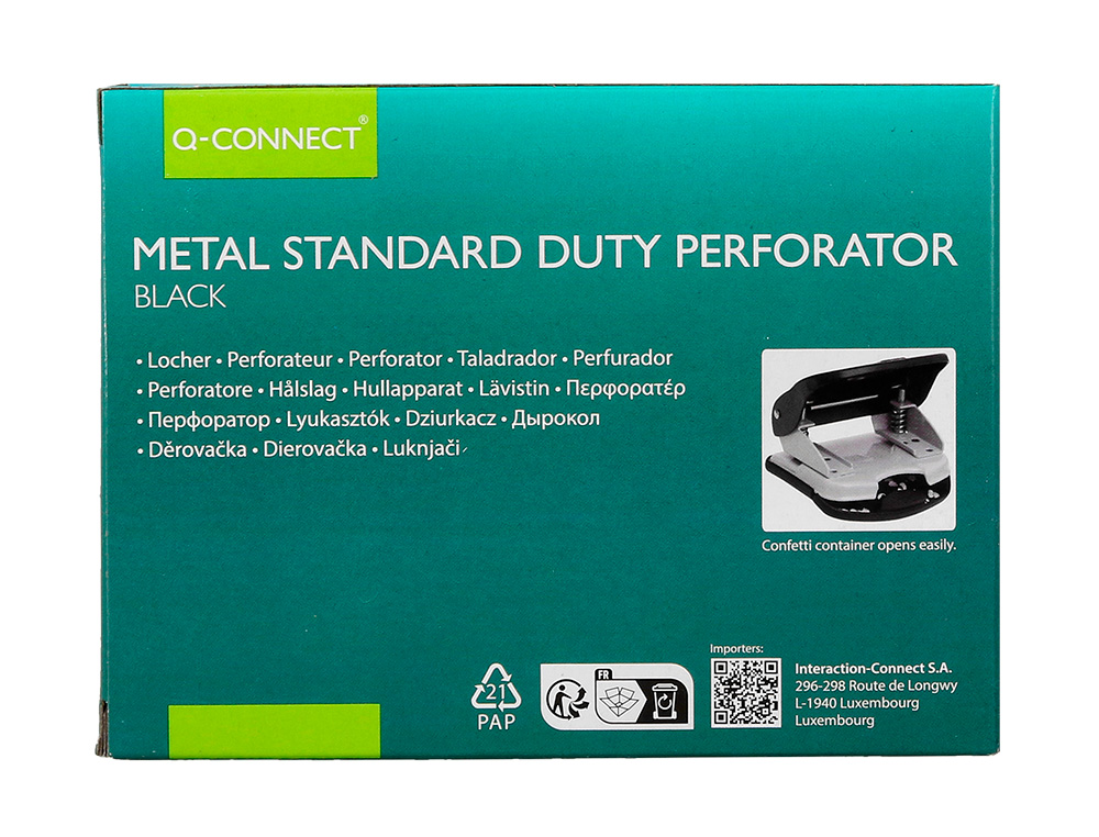 PERFORATEUR Q-CONNECT KF14220 2 TROUS OUVERTURE 3MM CAPACITE 30 FEUILLES COLORIS NOIR