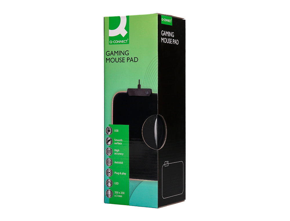 TAPIS SOURIS Q-CONNECT GAMING LUMIERE LED CONNECTION USB    350X250X3MM COLORIS NOIR
