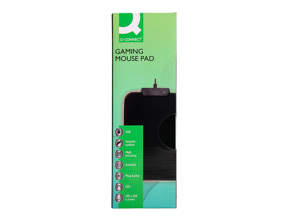 TAPIS SOURIS Q-CONNECT GAMING LUMIERE LED CONNECTION USB    350X250X3MM COLORIS NOIR