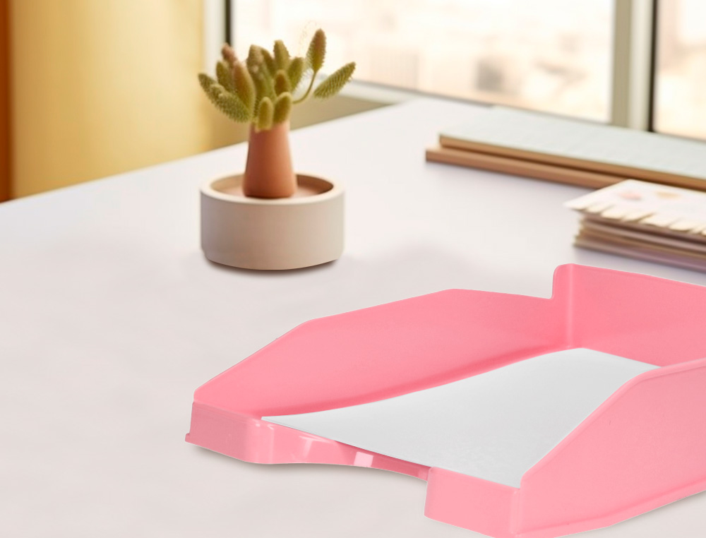 CORBEILLE A COURRIER Q-CONNECT PLASTIQUE 240X70X340MM COLORIS ROSE PASTEL OPAQUE