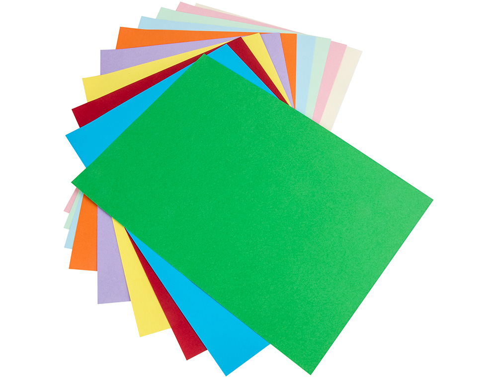 PAPIER CARTONNE LIDERPAPEL 50X65CM 180GR COLORIS ASSORTIS PAQUET 10 FEUILLES