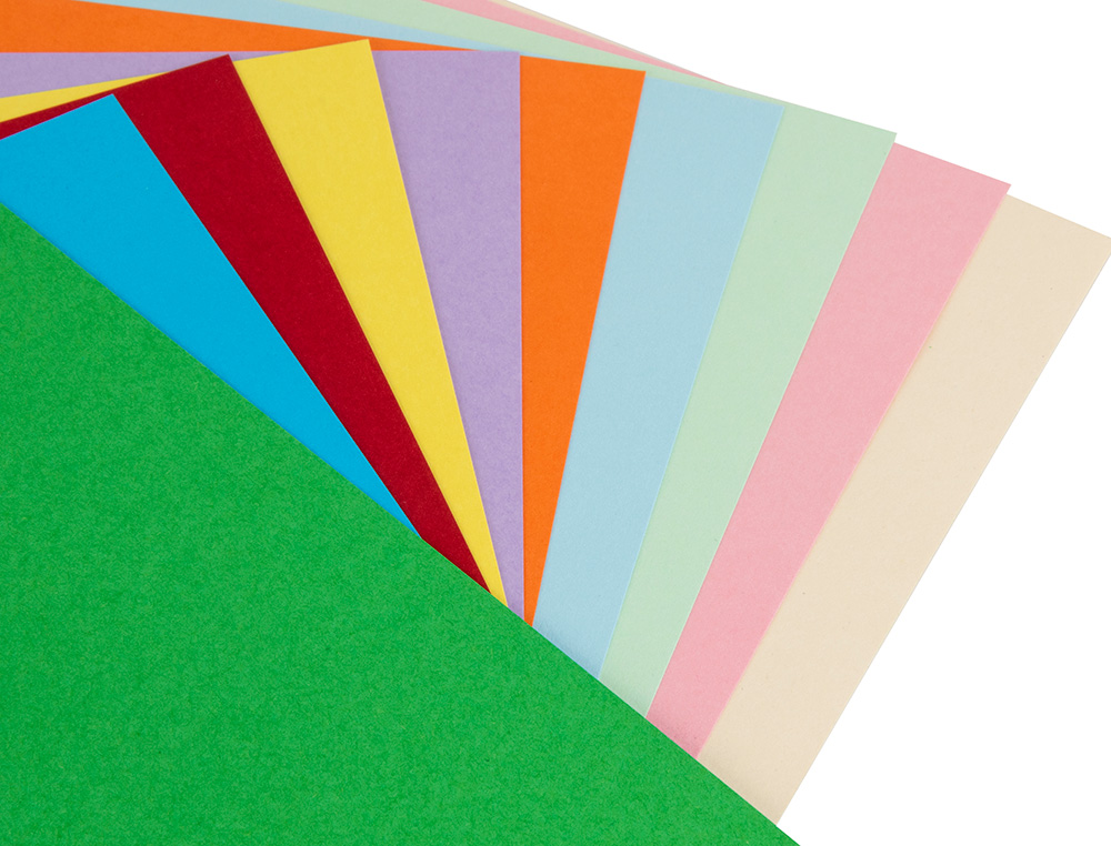 PAPIER CARTONNE LIDERPAPEL 50X65CM 180GR COLORIS ASSORTIS PAQUET 10 FEUILLES