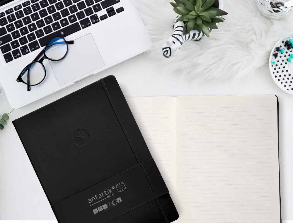 CARNET FERMETURE ELASTIQUE ANTARTIK NOTES COUVERTURE RIGIDE A4 LIGNE 100 FEUILLES 80GR FSC COLORIS NOIR