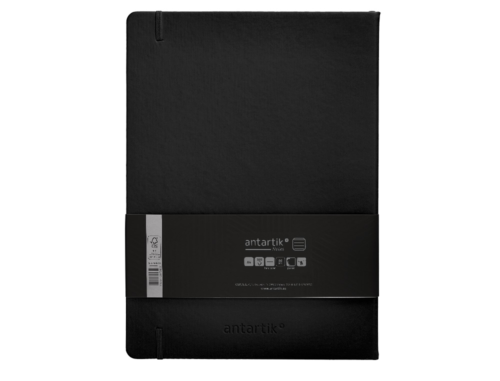 CARNET FERMETURE ELASTIQUE ANTARTIK NOTES COUVERTURE RIGIDE A4 LIGNE 100 FEUILLES 80GR FSC COLORIS NOIR