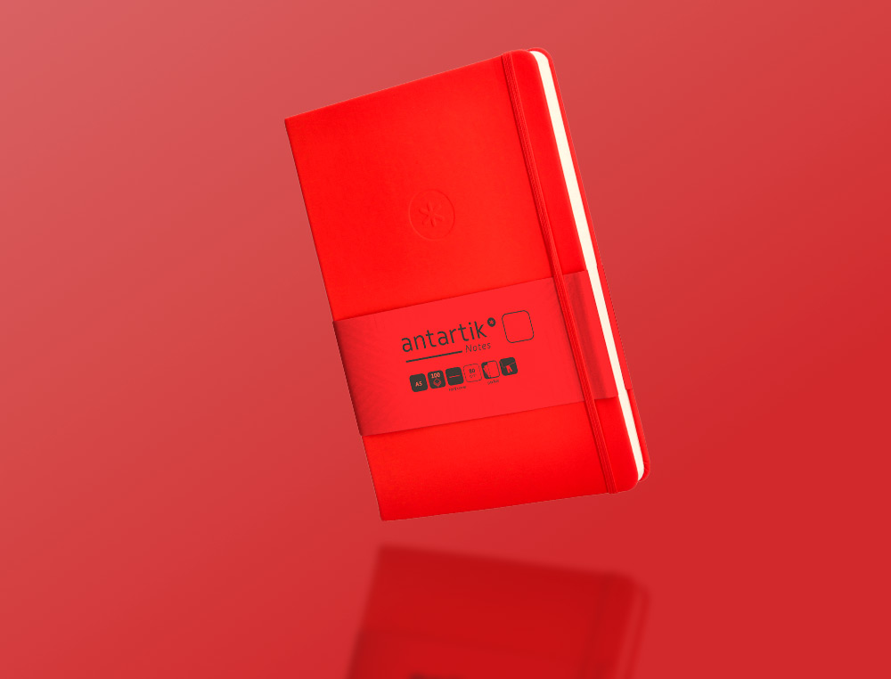 CARNET FERMETURE ELASTIQUE ANTARTIK NOTES COUVERTURE RIGIDE A5 PAPIER UNI IVOIRE 100 FEUILLES 80GR FSC COLORIS ROUGE