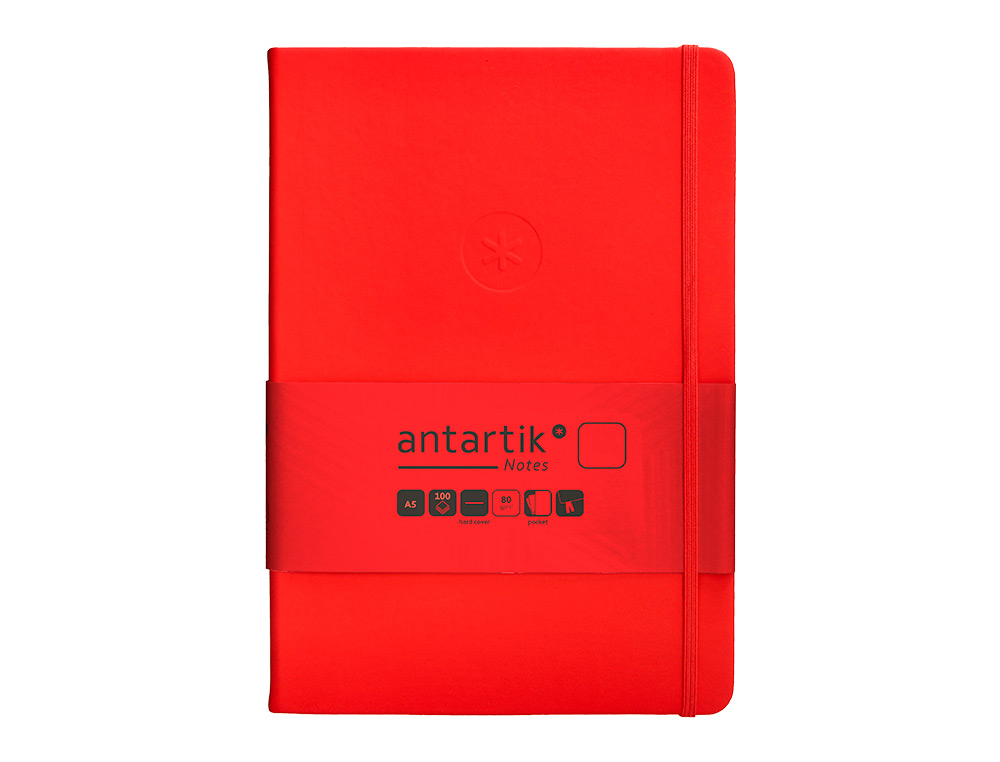 CARNET FERMETURE ELASTIQUE ANTARTIK NOTES COUVERTURE RIGIDE A5 PAPIER UNI IVOIRE 100 FEUILLES 80GR FSC COLORIS ROUGE