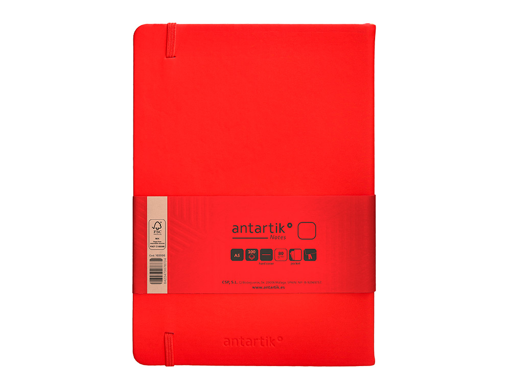 CARNET FERMETURE ELASTIQUE ANTARTIK NOTES COUVERTURE RIGIDE A5 PAPIER UNI IVOIRE 100 FEUILLES 80GR FSC COLORIS ROUGE