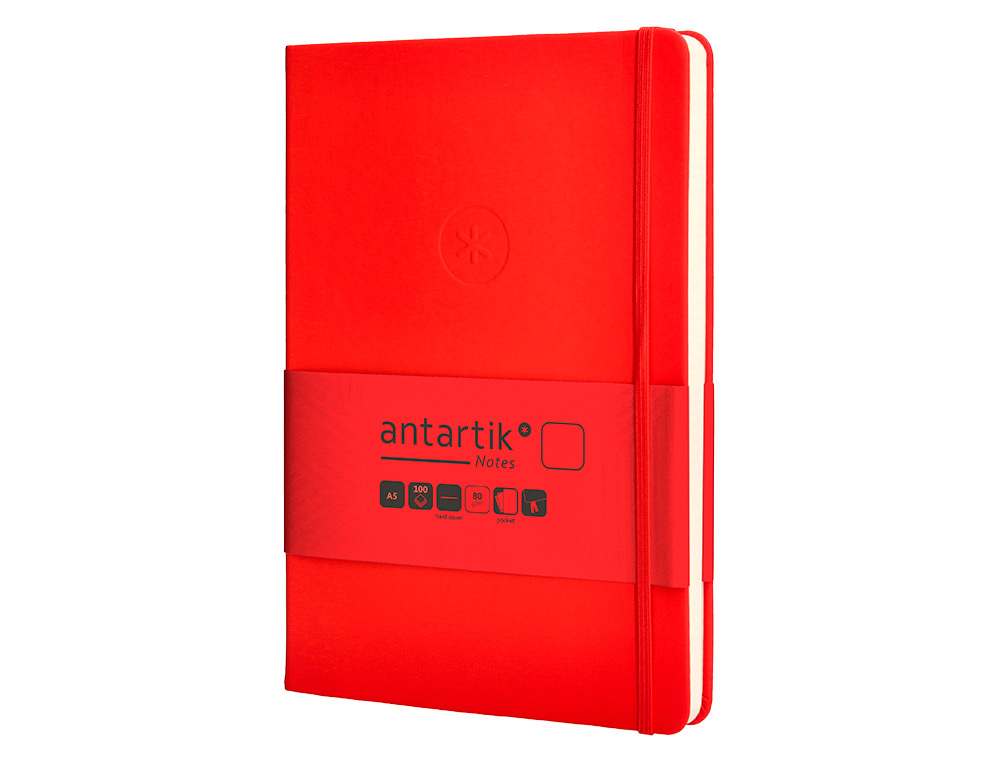 CARNET FERMETURE ELASTIQUE ANTARTIK NOTES COUVERTURE RIGIDE A5 PAPIER UNI IVOIRE 100 FEUILLES 80GR FSC COLORIS ROUGE