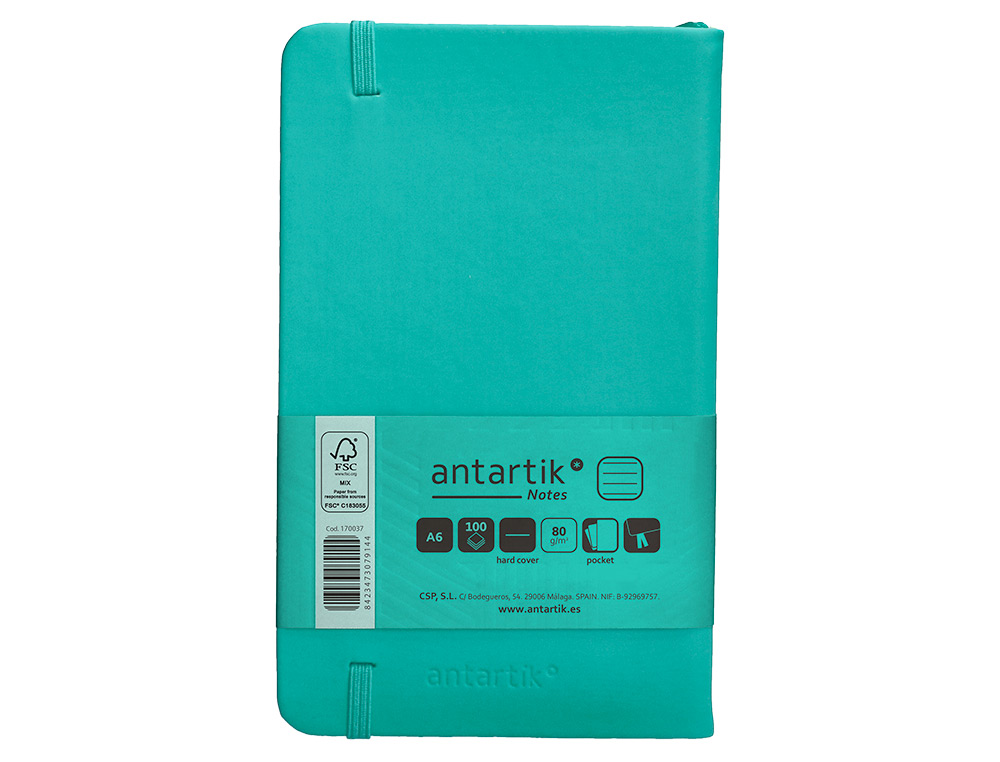 CARNET FERMETURE ELASTIQUE ANTARTIK NOTES COUVERTURE RIGIDE A6 LIGNE 100 FEUILLES 80GR FSC COLORIS VERT MENTHE