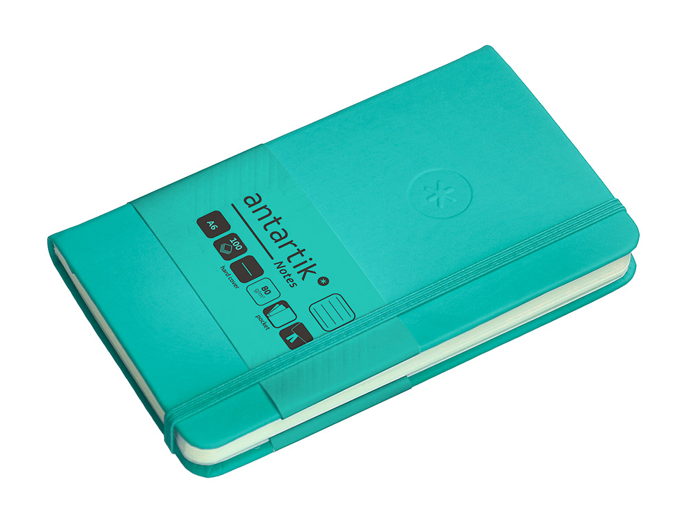 CARNET FERMETURE ELASTIQUE ANTARTIK NOTES COUVERTURE RIGIDE A6 LIGNE 100 FEUILLES 80GR FSC COLORIS VERT MENTHE