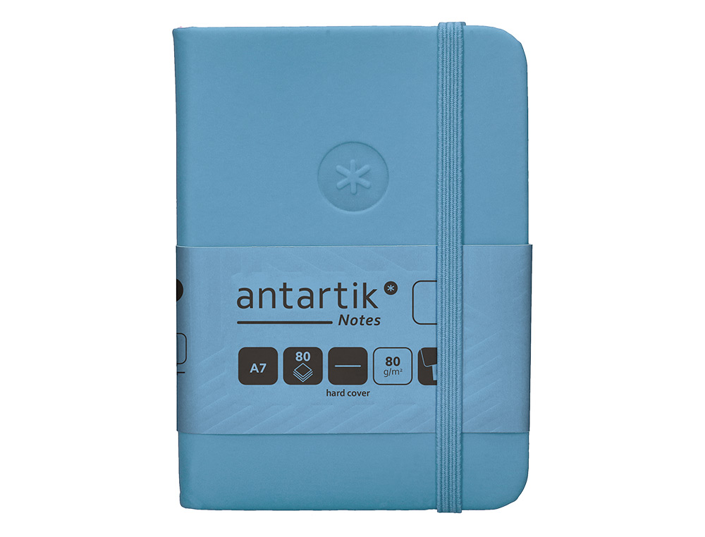 CARNET A7 ANTARTIK NOTES PAPIER UNI IVOIRE COUVERTURE RIGIDE FERMETURE ELASTIQUE 80 PAGES 80GR COLORIS BLEU CIEL