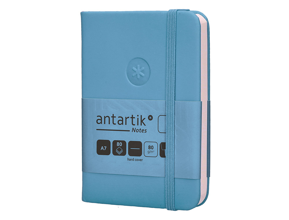 CARNET A7 ANTARTIK NOTES PAPIER UNI IVOIRE COUVERTURE RIGIDE FERMETURE ELASTIQUE 80 PAGES 80GR COLORIS BLEU CIEL