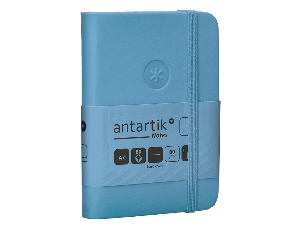 CARNET A7 ANTARTIK NOTES PAPIER UNI IVOIRE COUVERTURE RIGIDE FERMETURE ELASTIQUE 80 PAGES 80GR COLORIS BLEU CIEL