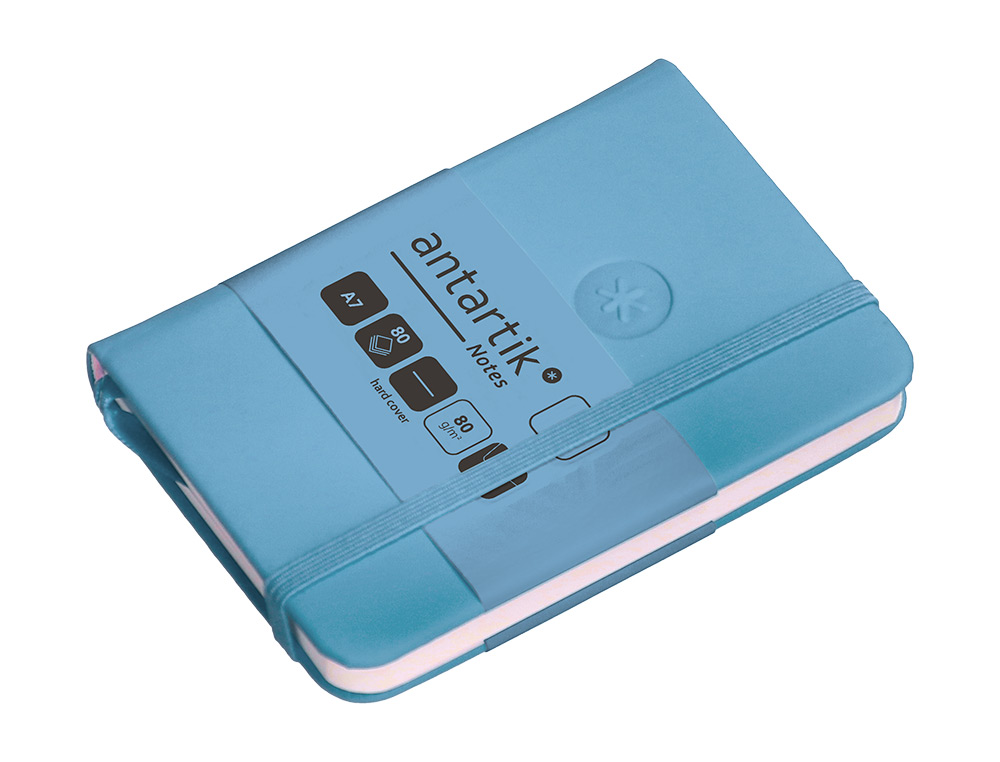 CARNET A7 ANTARTIK NOTES PAPIER UNI IVOIRE COUVERTURE RIGIDE FERMETURE ELASTIQUE 80 PAGES 80GR COLORIS BLEU CIEL