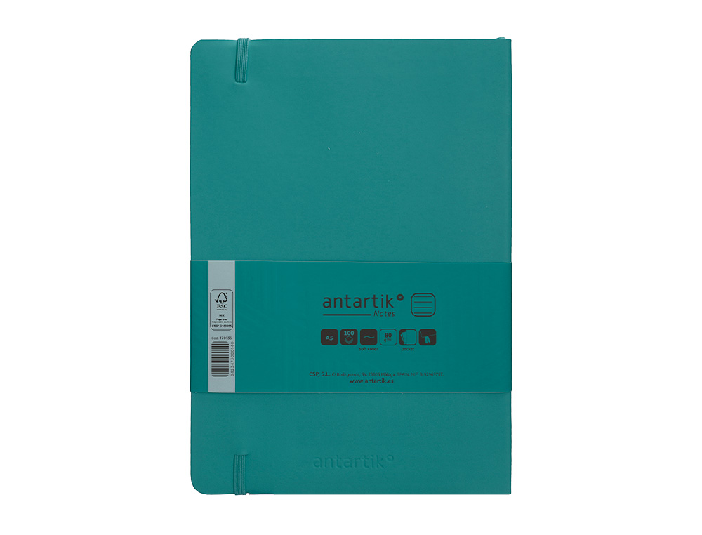 CARNET FERMETURE ELASTIQUE ANTARTIK NOTES COUVERTURE SOUPLE A5 LIGNE 100 FEUILLES 80GR FSC COLORIS VERT PAON