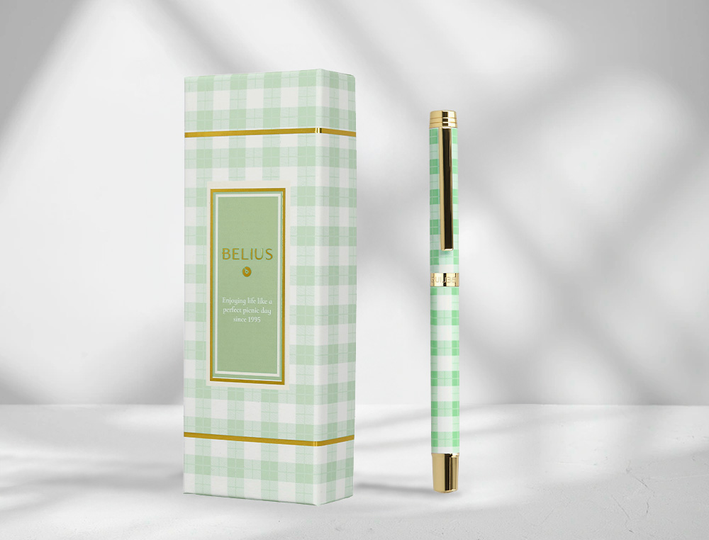 ROLLER BELIUS PICNIC ALUMINIUM ENCRE NOIRE COLORIS VERT DORE BOITE DESIGN